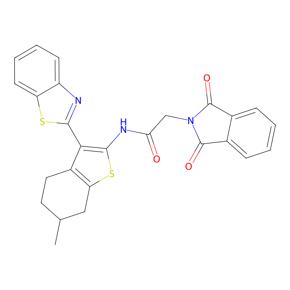 N-(3-(benzo[d]thiazol-2-yl)-6-methyl-4,5,6,7-tetrahydrobenzo[b]thiophen-2-yl)-2-(1,3-dioxoisoindolin-2-yl)acetamide molecular structure, CAS 477544-60-8