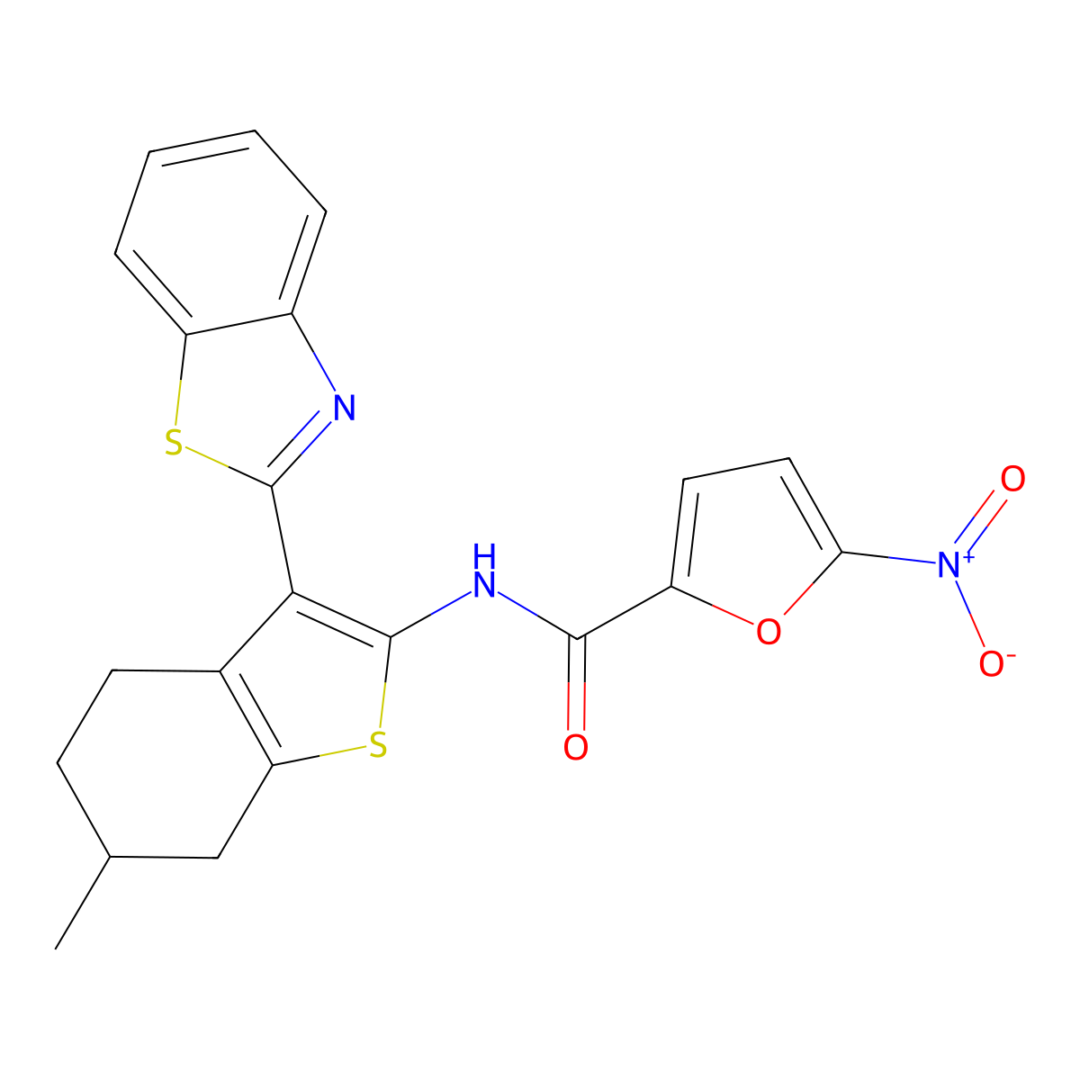 N-[3-(1,3-benzothiazol-2-yl)-6-methyl-4,5,6,7-tetrahydro-1-benzothiophen-2-yl]-5-nitrofuran-2-carboxamide molecular structure, CAS 477544-61-9