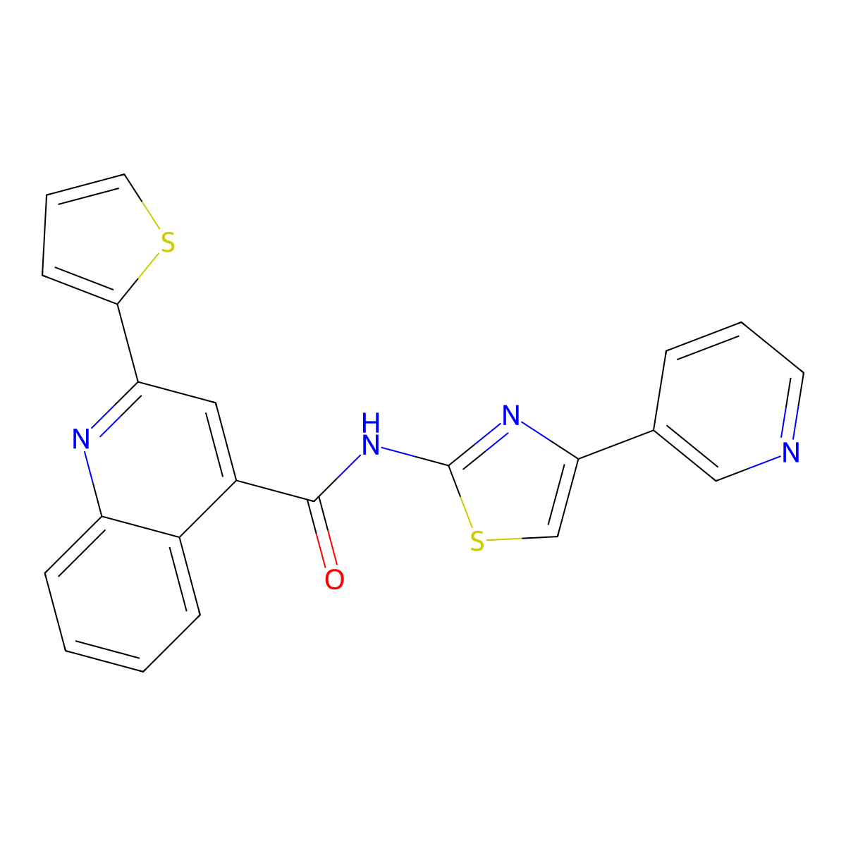 N-(4-(pyridin-3-yl)thiazol-2-yl)-2-(thiophen-2-yl)quinoline-4-carboxamide molecular structure, CAS 477544-95-9