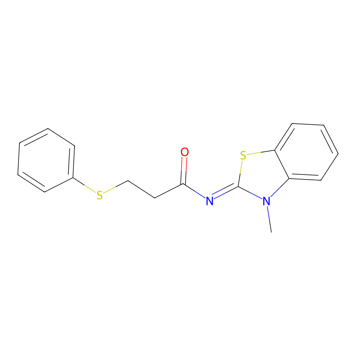 N-(3-methyl-1,3-benzothiazol-2-ylidene)-3-phenylsulfanylpropanamide molecular structure, CAS 477545-12-3