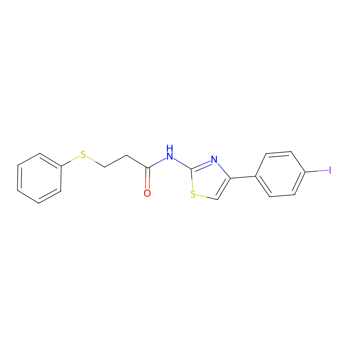 N-(4-(4-iodophenyl)thiazol-2-yl)-3-(phenylthio)propanamide molecular structure, CAS 477545-14-5