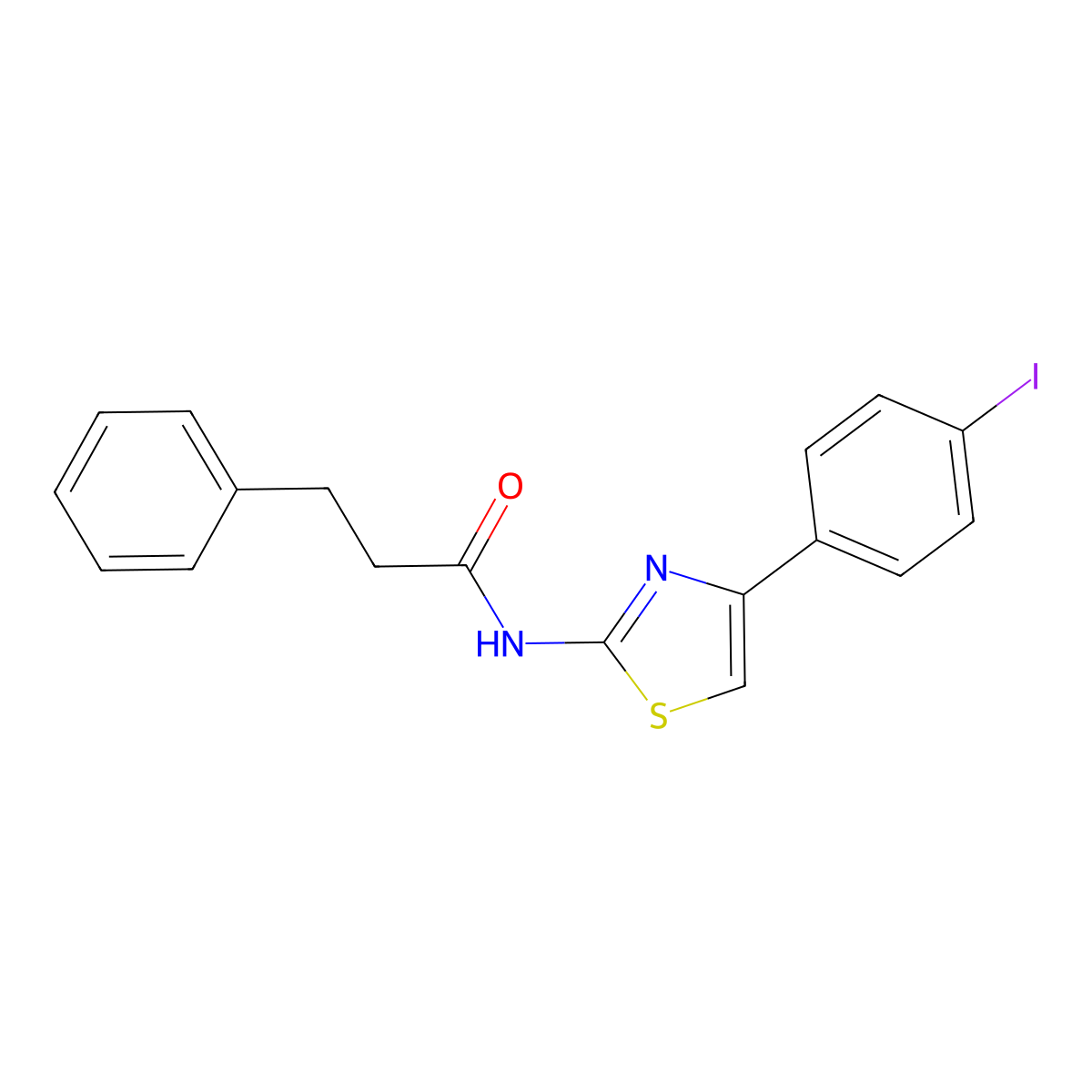 N-[4-(4-iodophenyl)-1,3-thiazol-2-yl]-3-phenylpropanamide molecular structure, CAS 477545-45-2