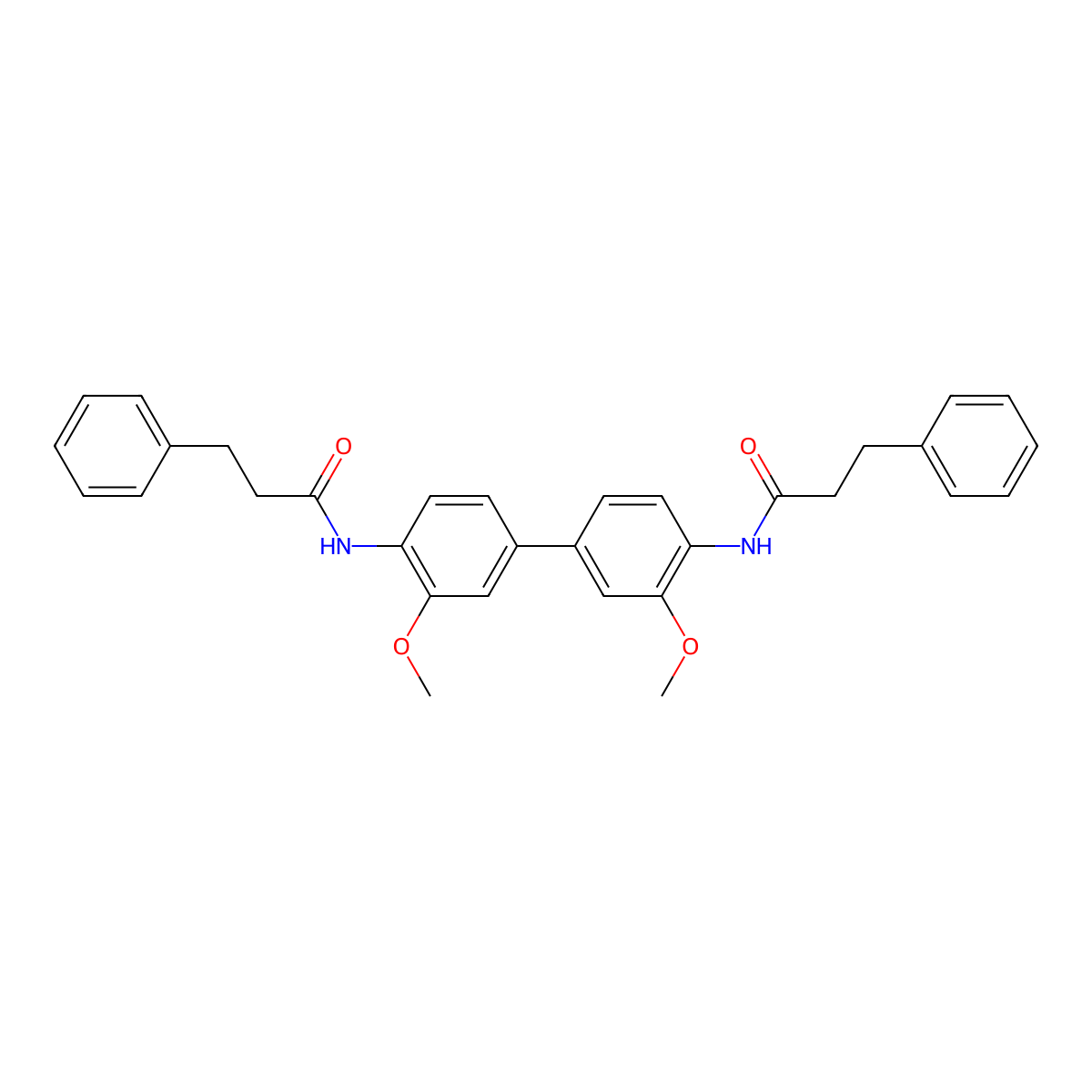 N-[2-methoxy-4-[3-methoxy-4-(3-phenylpropanoylamino)phenyl]phenyl]-3-phenylpropanamide molecular structure, CAS 477545-48-5