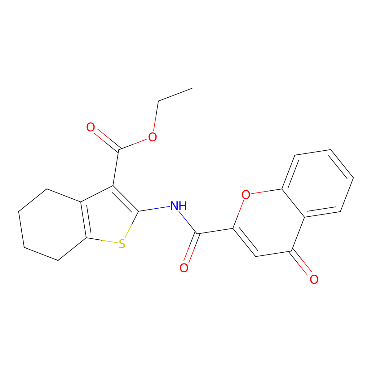 ethyl 2-{[(4-oxo-4H-chromen-2-yl)carbonyl]amino}-4,5,6,7-tetrahydro-1-benzothiophene-3-carboxylate molecular structure, CAS 477545-77-0