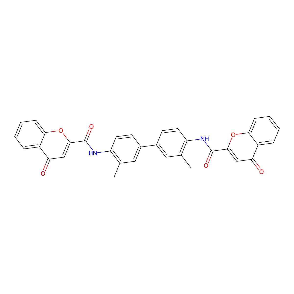 N-[2-methyl-4-[3-methyl-4-[(4-oxochromene-2-carbonyl)amino]phenyl]phenyl]-4-oxochromene-2-carboxamide molecular structure, CAS 477545-82-7