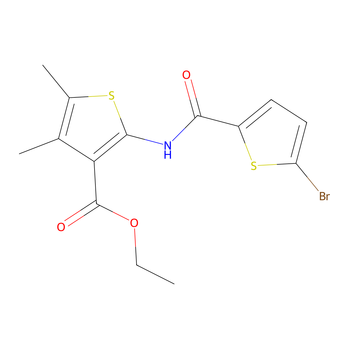 Ethyl 2-(5-bromothiophene-2-carboxamido)-4,5-dimethylthiophene-3-carboxylate molecular structure, CAS 477546-12-6