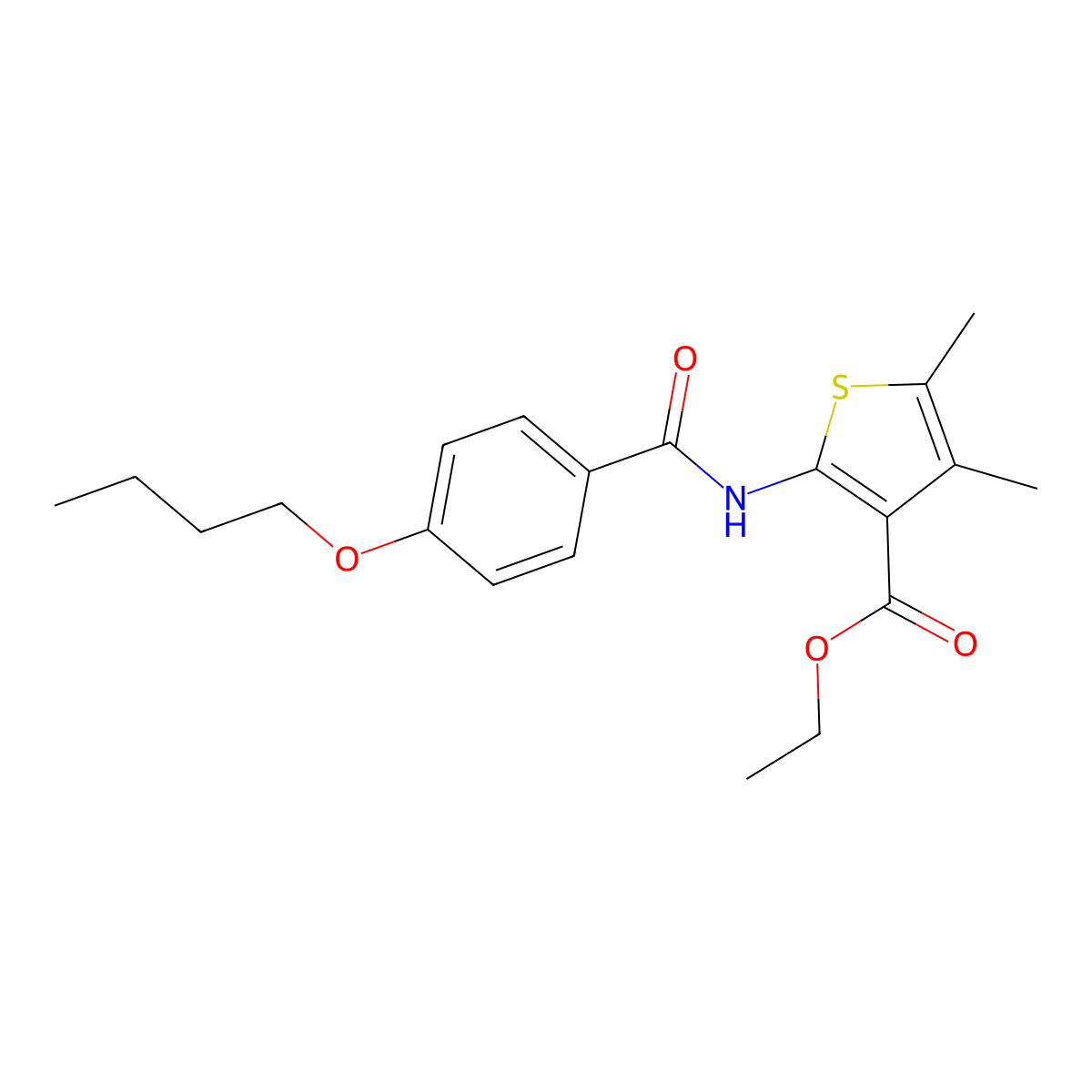 Ethyl 2-(4-butoxybenzamido)-4,5-dimethylthiophene-3-carboxylate molecular structure, CAS 477546-15-9