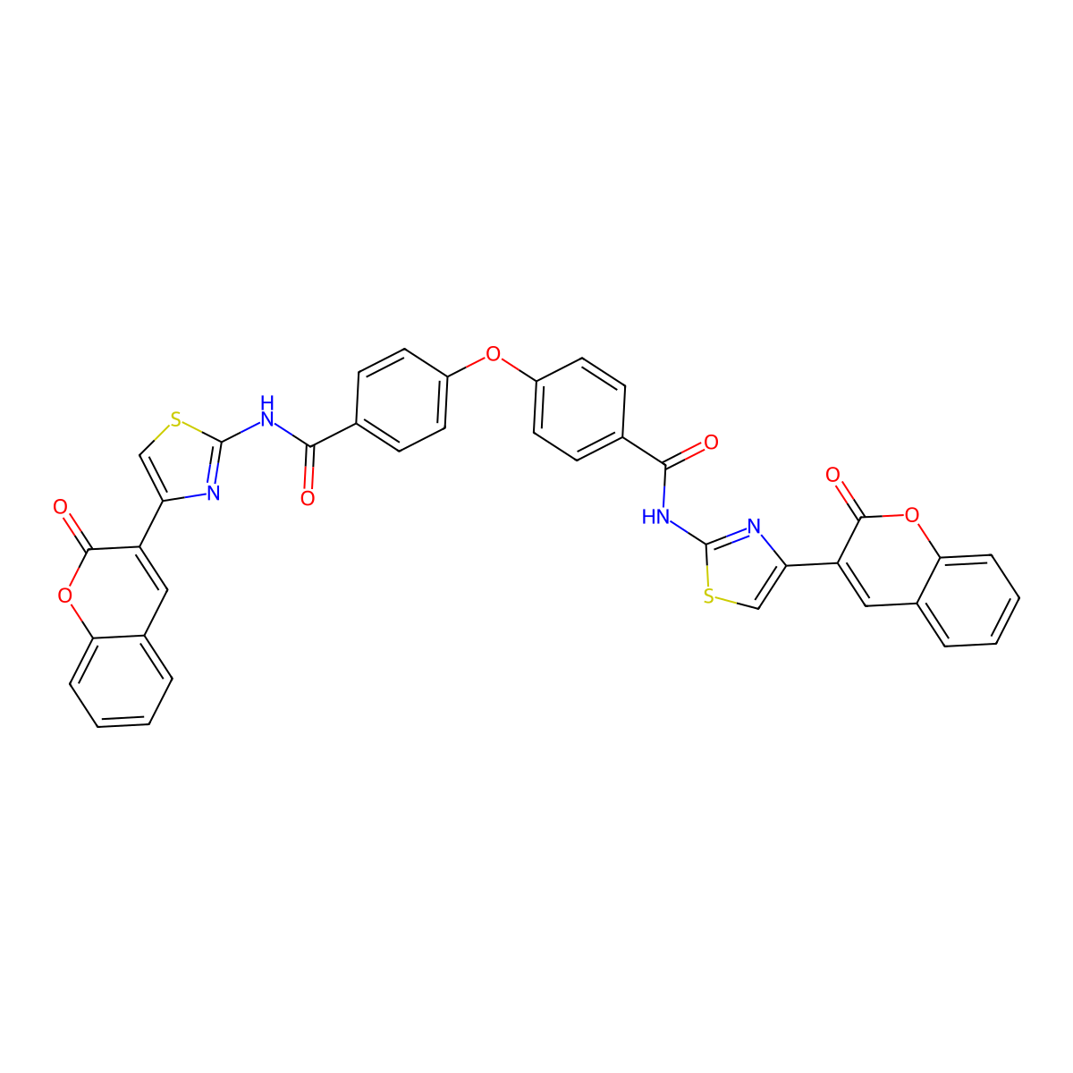 N-[4-(2-oxochromen-3-yl)-1,3-thiazol-2-yl]-4-[4-[[4-(2-oxochromen-3-yl)-1,3-thiazol-2-yl]carbamoyl]phenoxy]benzamide molecular structure, CAS 477547-13-0