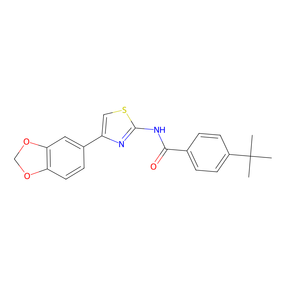 N-(4-(benzo[d][1,3]dioxol-5-yl)thiazol-2-yl)-4-(tert-butyl)benzamide molecular structure, CAS 477547-38-9