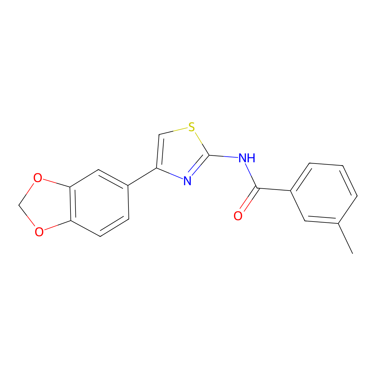 N-(4-(benzo[d][1,3]dioxol-5-yl)thiazol-2-yl)-3-methylbenzamide molecular structure, CAS 477547-43-6