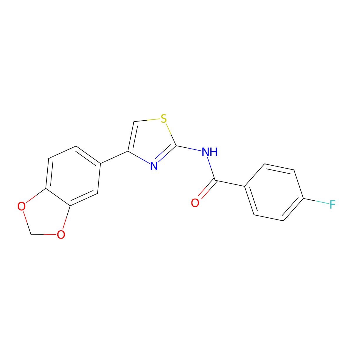 N-(4-(benzo[d][1,3]dioxol-5-yl)thiazol-2-yl)-4-fluorobenzamide molecular structure, CAS 477547-47-0