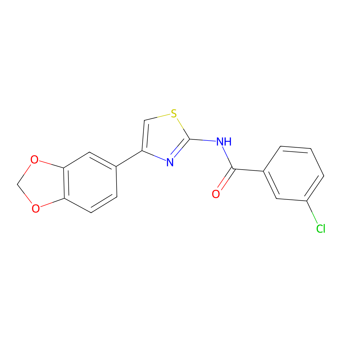 N-(4-(benzo[d][1,3]dioxol-5-yl)thiazol-2-yl)-3-chlorobenzamide molecular structure, CAS 477547-48-1