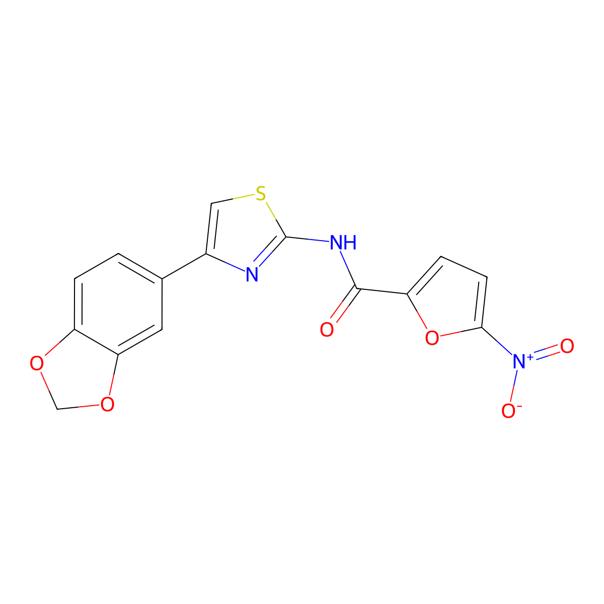 N-(4-(benzo[d][1,3]dioxol-5-yl)thiazol-2-yl)-5-nitrofuran-2-carboxamide molecular structure, CAS 477547-63-0