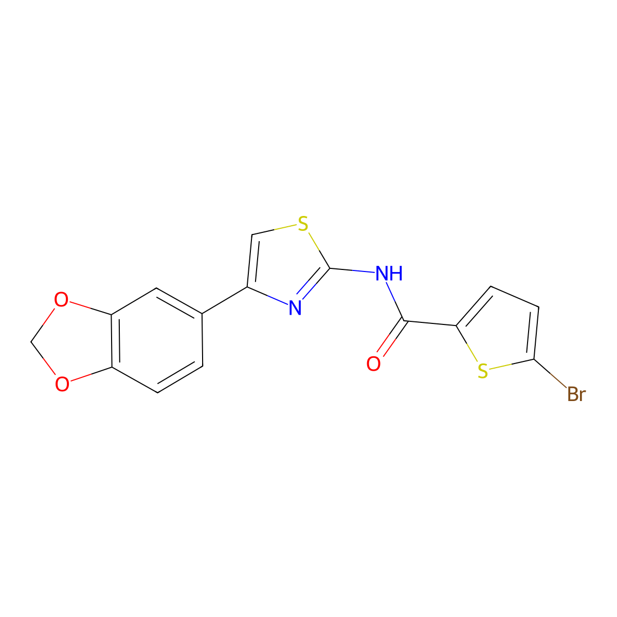 N-(4-(benzo[d][1,3]dioxol-5-yl)thiazol-2-yl)-5-bromothiophene-2-carboxamide molecular structure, CAS 477547-64-1