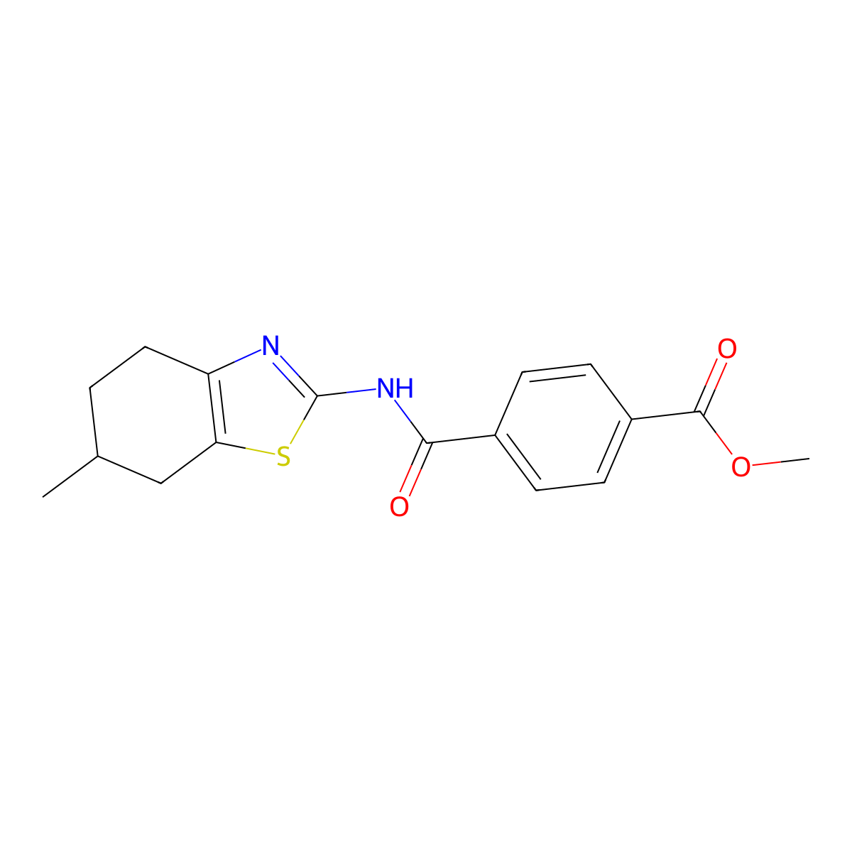 Methyl 4-[(6-methyl-4,5,6,7-tetrahydro-1,3-benzothiazol-2-yl)carbamoyl]benzoate molecular structure, CAS 477548-50-8