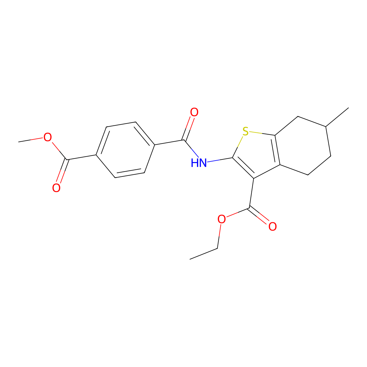 Ethyl 2-(4-(methoxycarbonyl)benzamido)-6-methyl-4,5,6,7-tetrahydrobenzo[b]thiophene-3-carboxylate molecular structure, CAS 477548-55-3