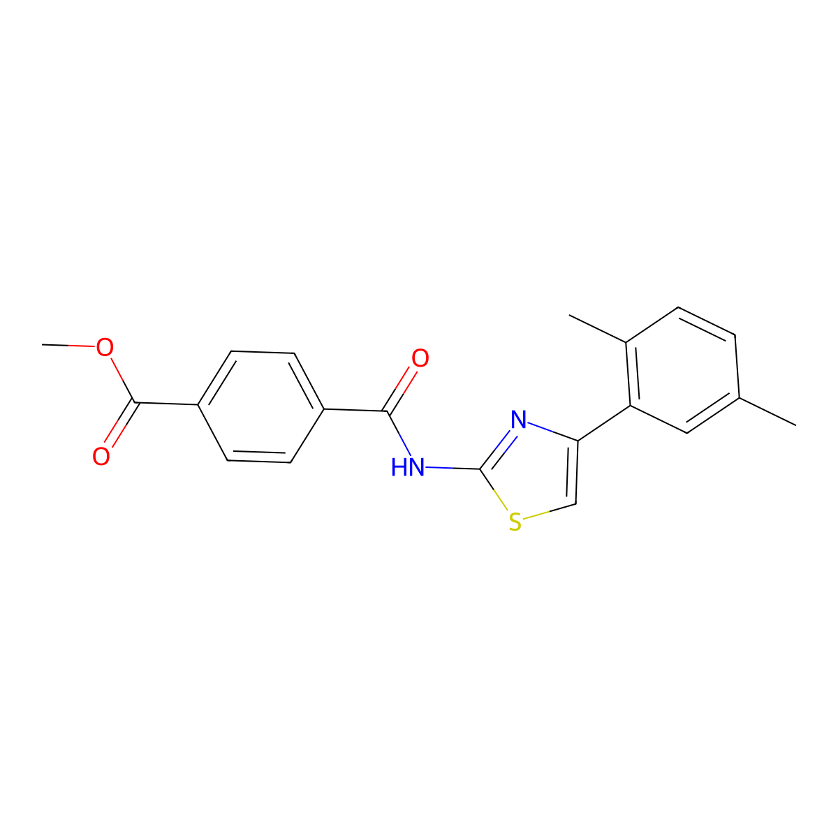 Methyl 4-[[4-(2,5-dimethylphenyl)-1,3-thiazol-2-yl]carbamoyl]benzoate molecular structure, CAS 477548-62-2
