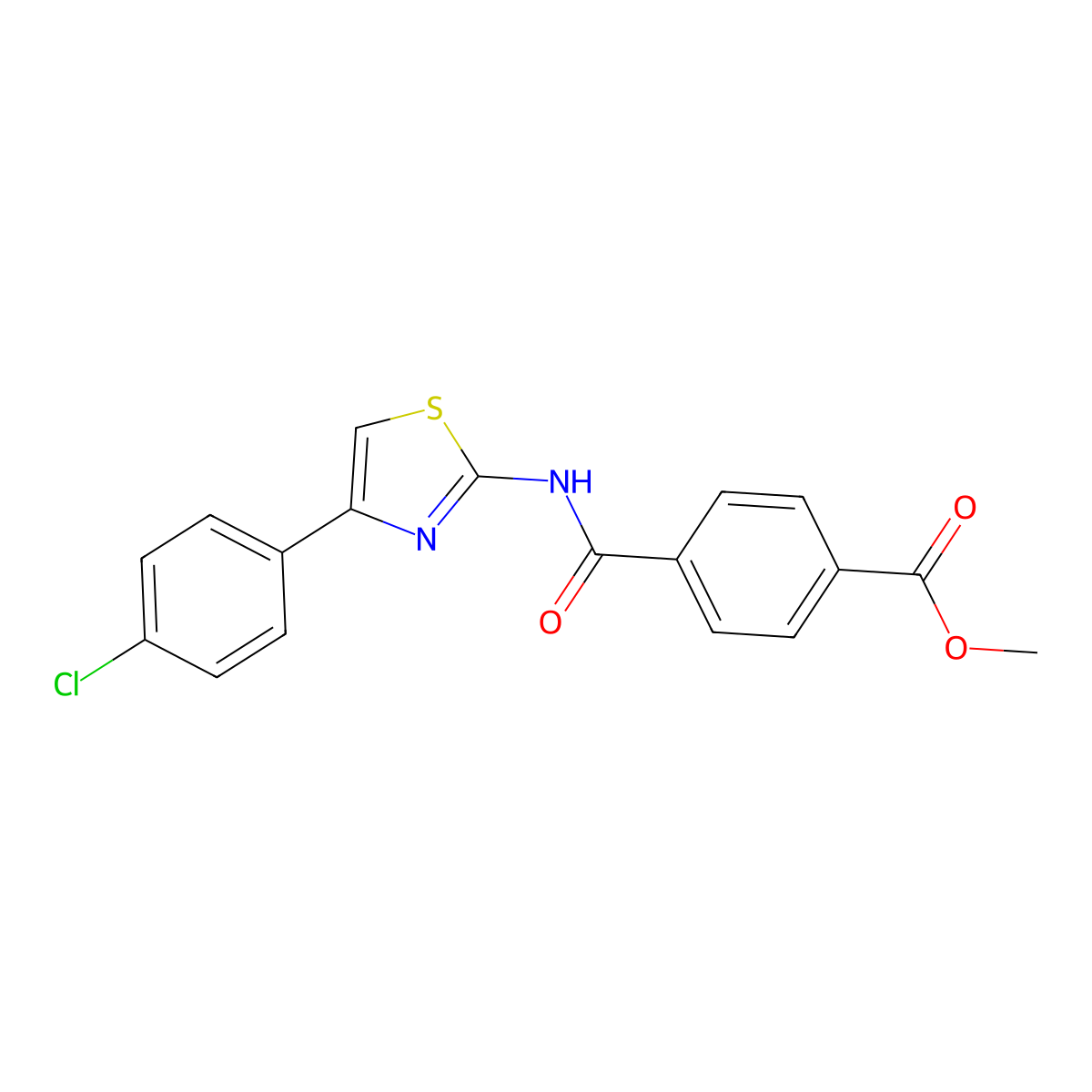 Methyl 4-((4-(4-chlorophenyl)thiazol-2-yl)carbamoyl)benzoate molecular structure, CAS 477548-64-4