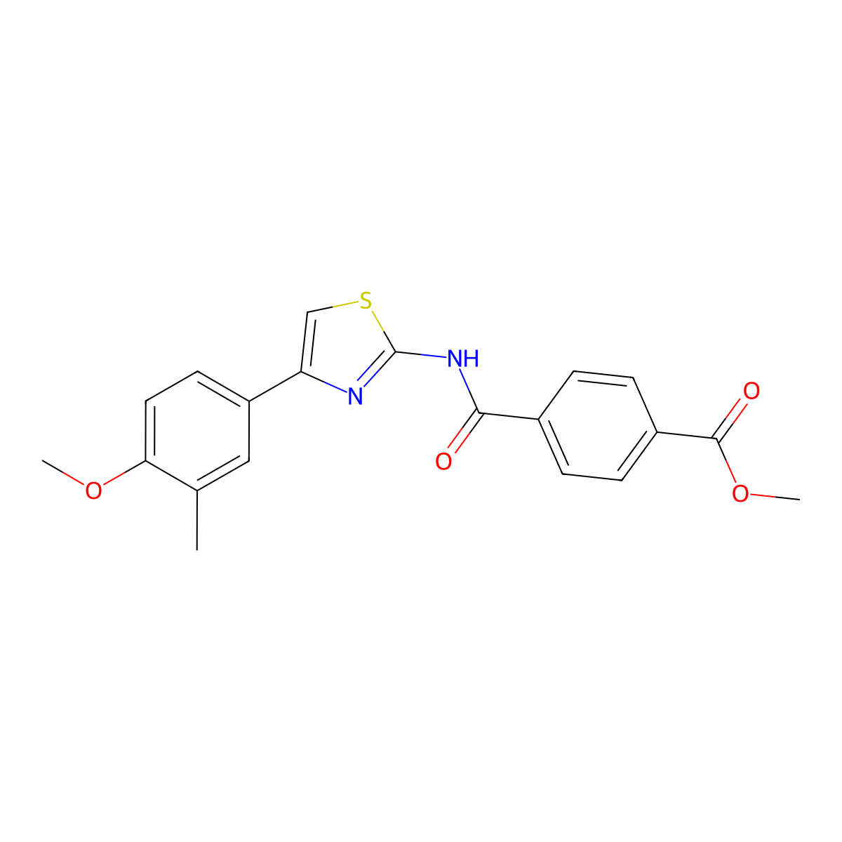 Methyl 4-{[4-(4-methoxy-3-methylphenyl)-1,3-thiazol-2-yl]carbamoyl}benzoate molecular structure, CAS 477548-67-7