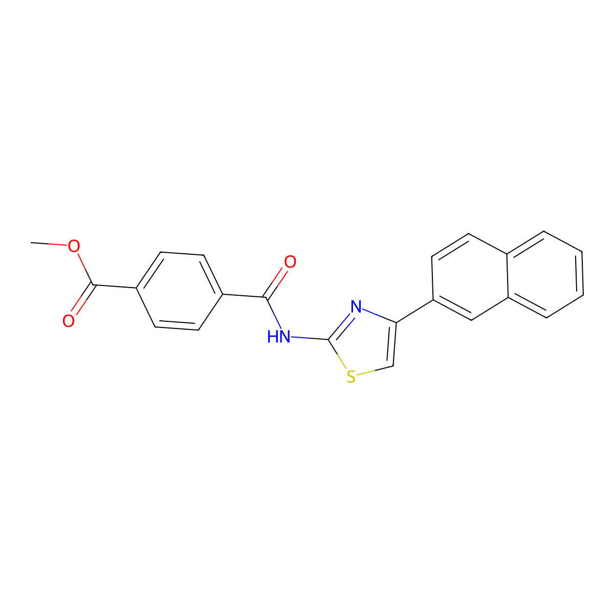 Methyl 4-((4-(naphthalen-2-yl)thiazol-2-yl)carbamoyl)benzoate molecular structure, CAS 477548-70-2