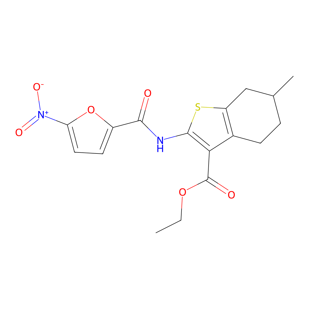 Ethyl 6-methyl-2-(5-nitrofuran-2-carboxamido)-4,5,6,7-tetrahydrobenzo[b]thiophene-3-carboxylate molecular structure, CAS 477548-74-6