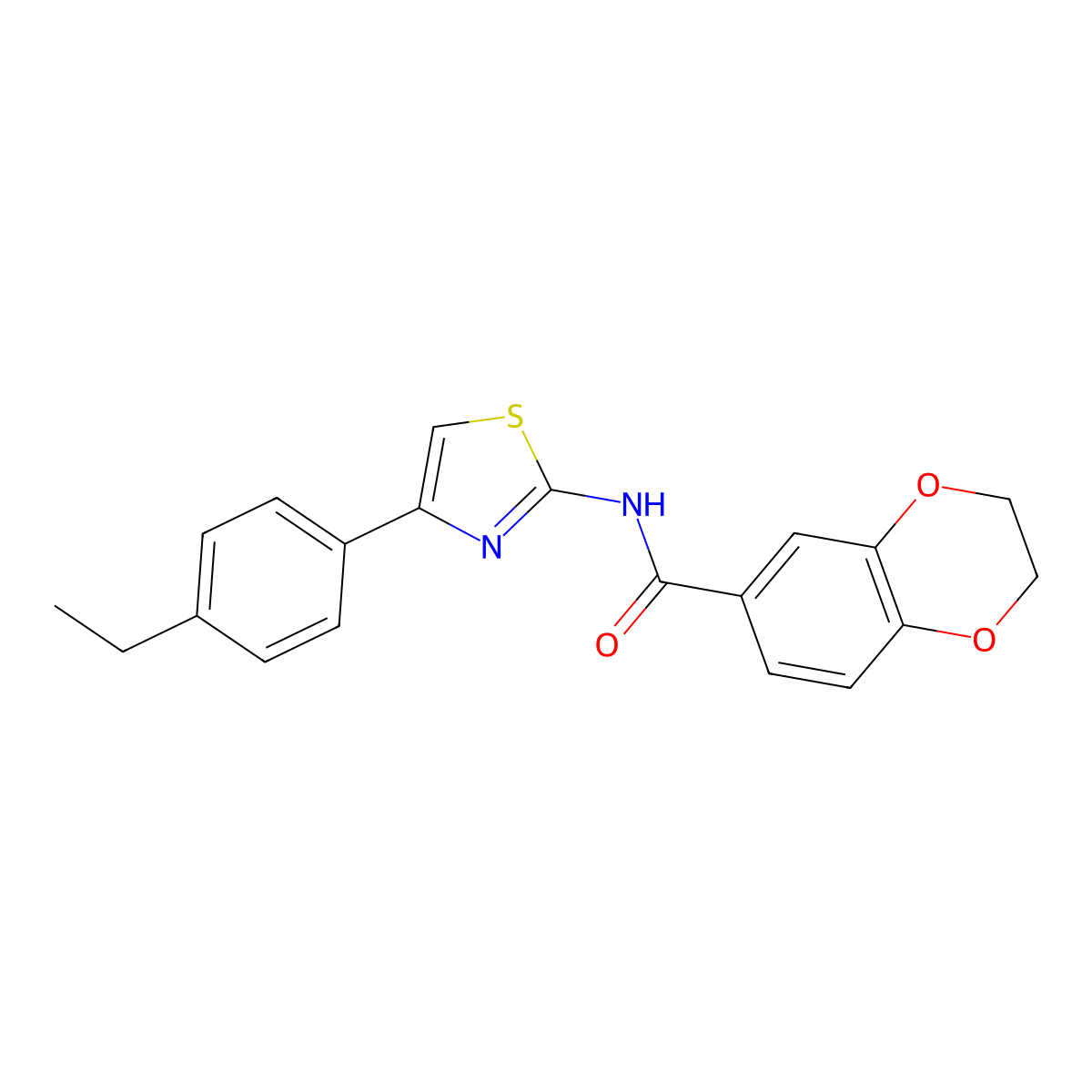 N-[4-(4-ethylphenyl)-1,3-thiazol-2-yl]-2,3-dihydro-1,4-benzodioxine-6-carboxamide molecular structure, CAS 477550-38-2