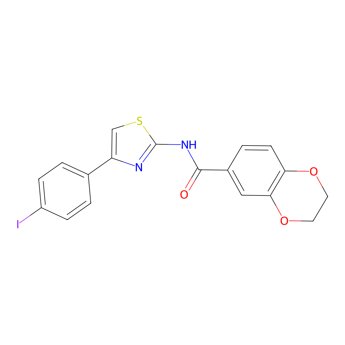N-[4-(4-iodophenyl)-1,3-thiazol-2-yl]-2,3-dihydro-1,4-benzodioxine-6-carboxamide molecular structure, CAS 477550-50-8