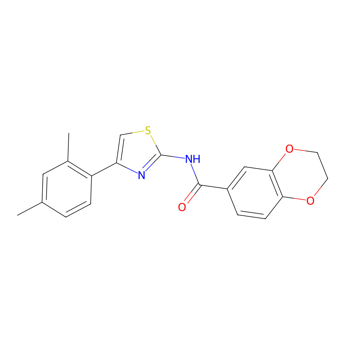 N-[4-(2,4-dimethylphenyl)-1,3-thiazol-2-yl]-2,3-dihydro-1,4-benzodioxine-6-carboxamide molecular structure, CAS 477550-58-6