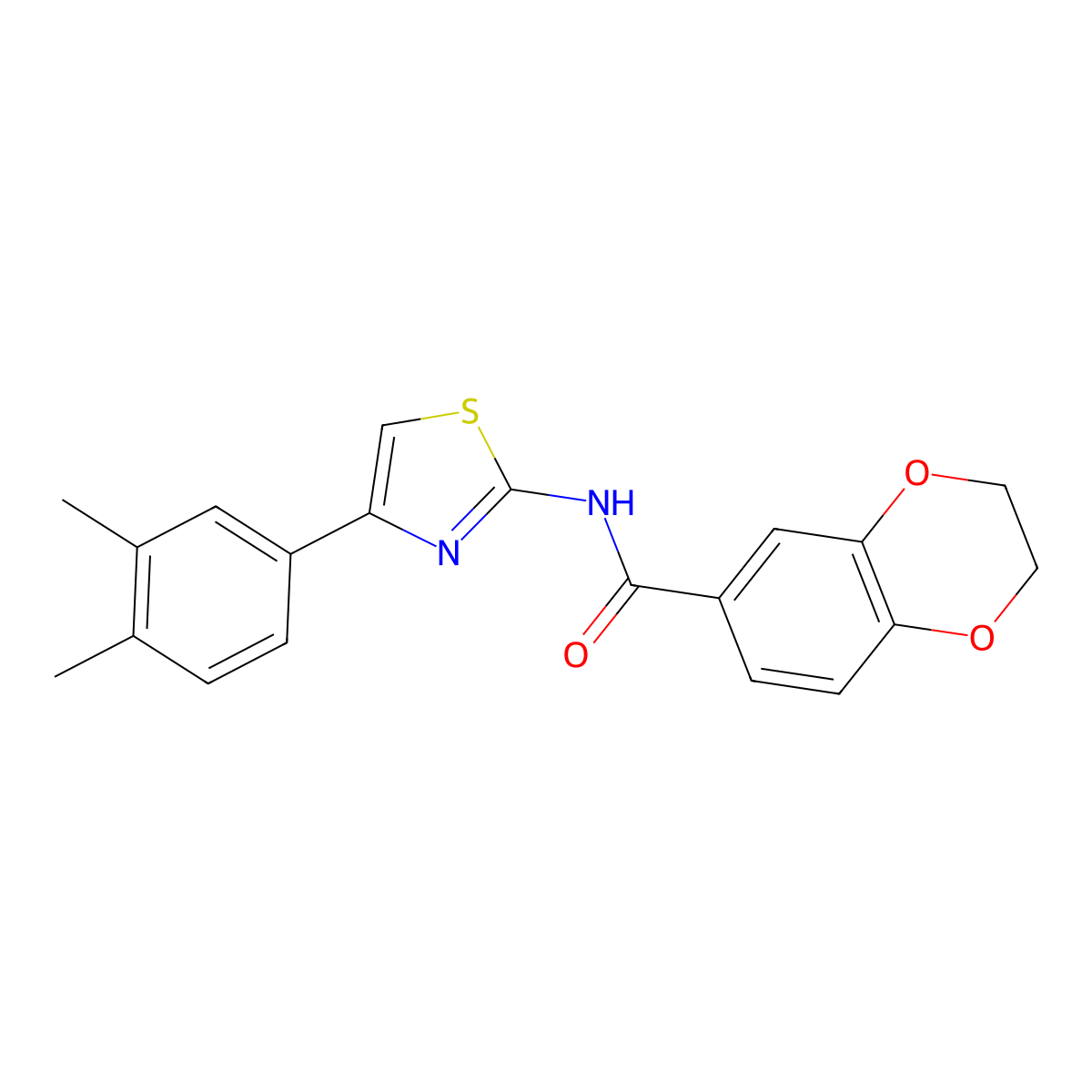 N-[4-(3,4-dimethylphenyl)-1,3-thiazol-2-yl]-2,3-dihydro-1,4-benzodioxine-6-carboxamide molecular structure, CAS 477550-62-2