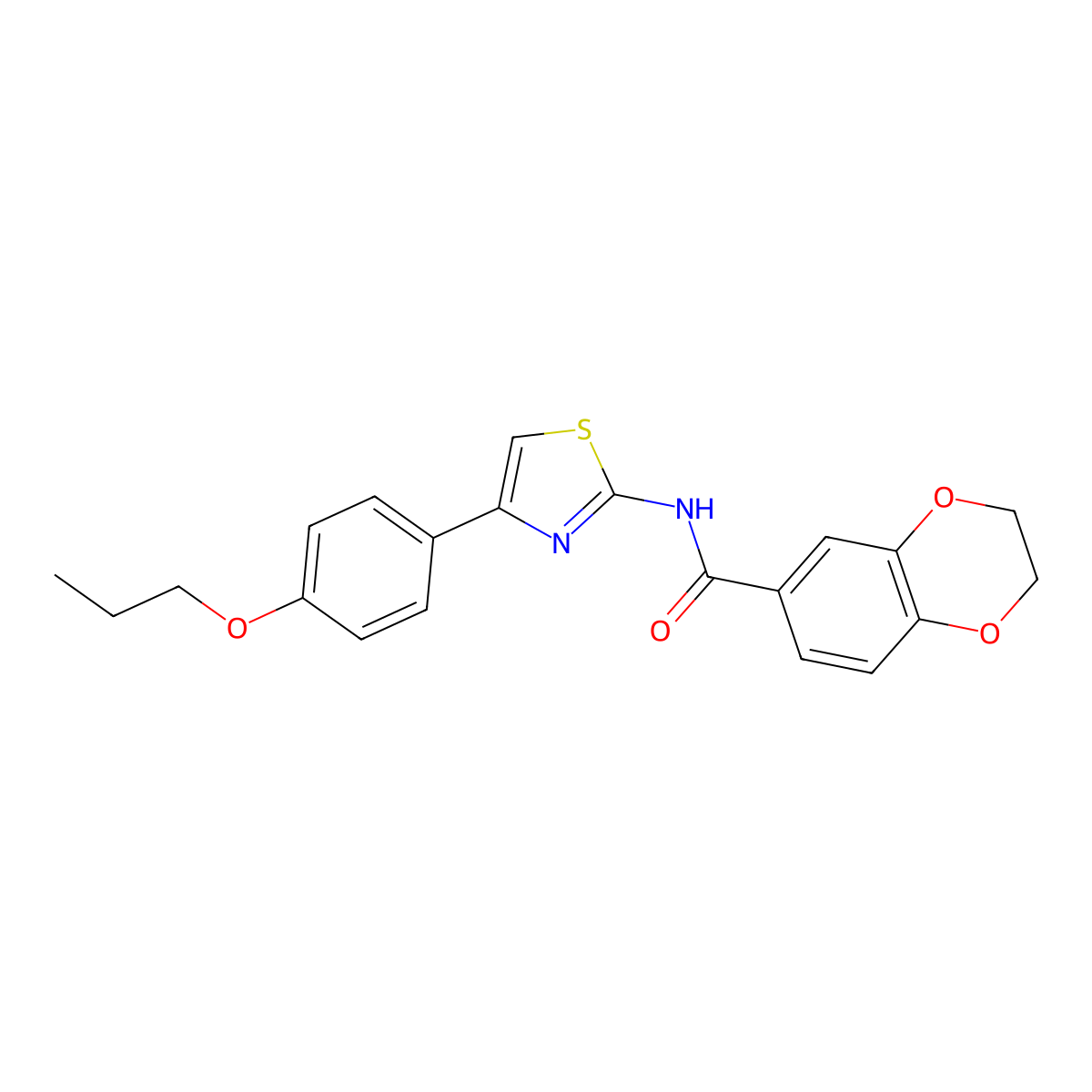 N-[4-(4-propoxyphenyl)-1,3-thiazol-2-yl]-2,3-dihydro-1,4-benzodioxine-6-carboxamide molecular structure, CAS 477550-70-2