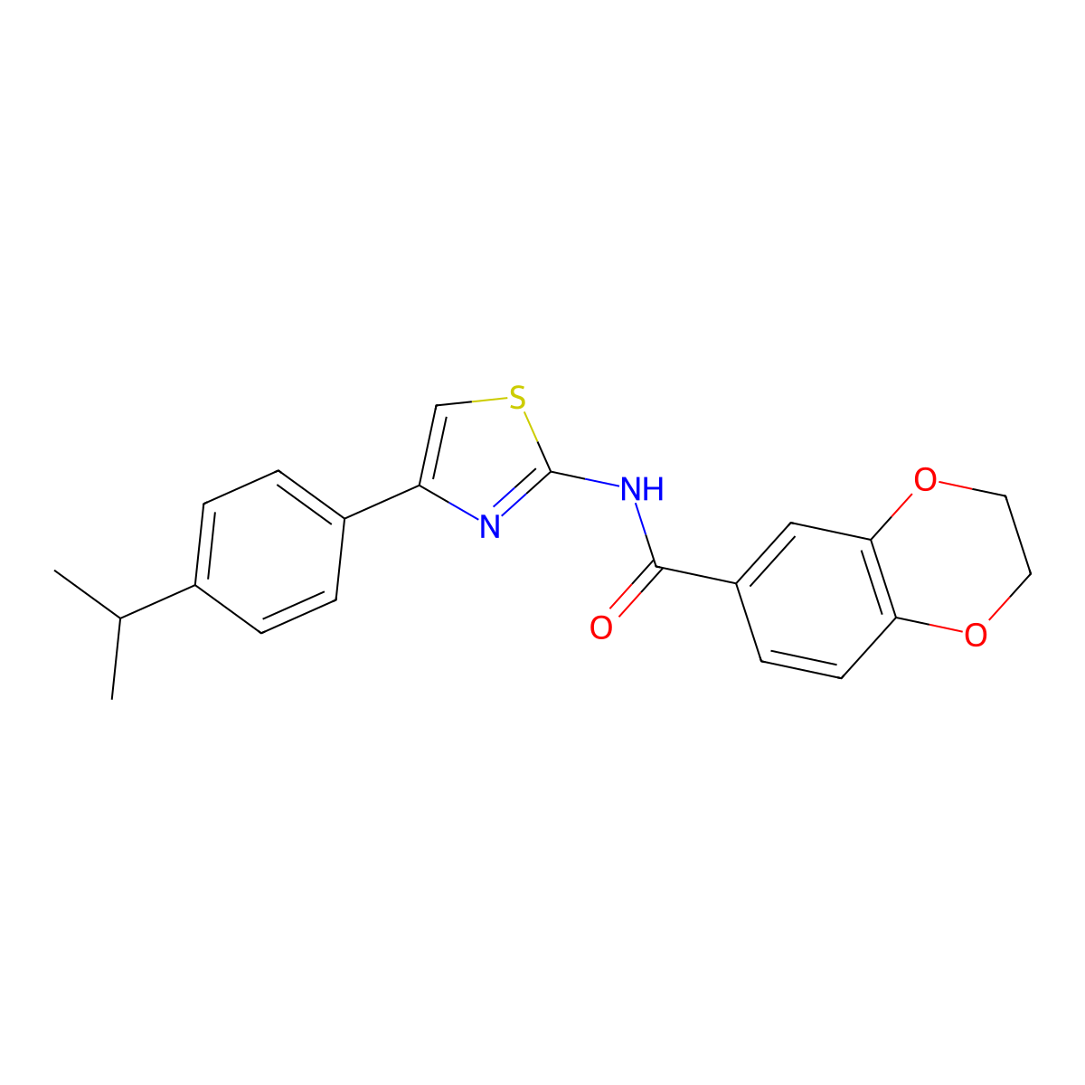 N-(4-(4-isopropylphenyl)thiazol-2-yl)-2,3-dihydrobenzo[b][1,4]dioxine-6-carboxamide molecular structure, CAS 477550-90-6