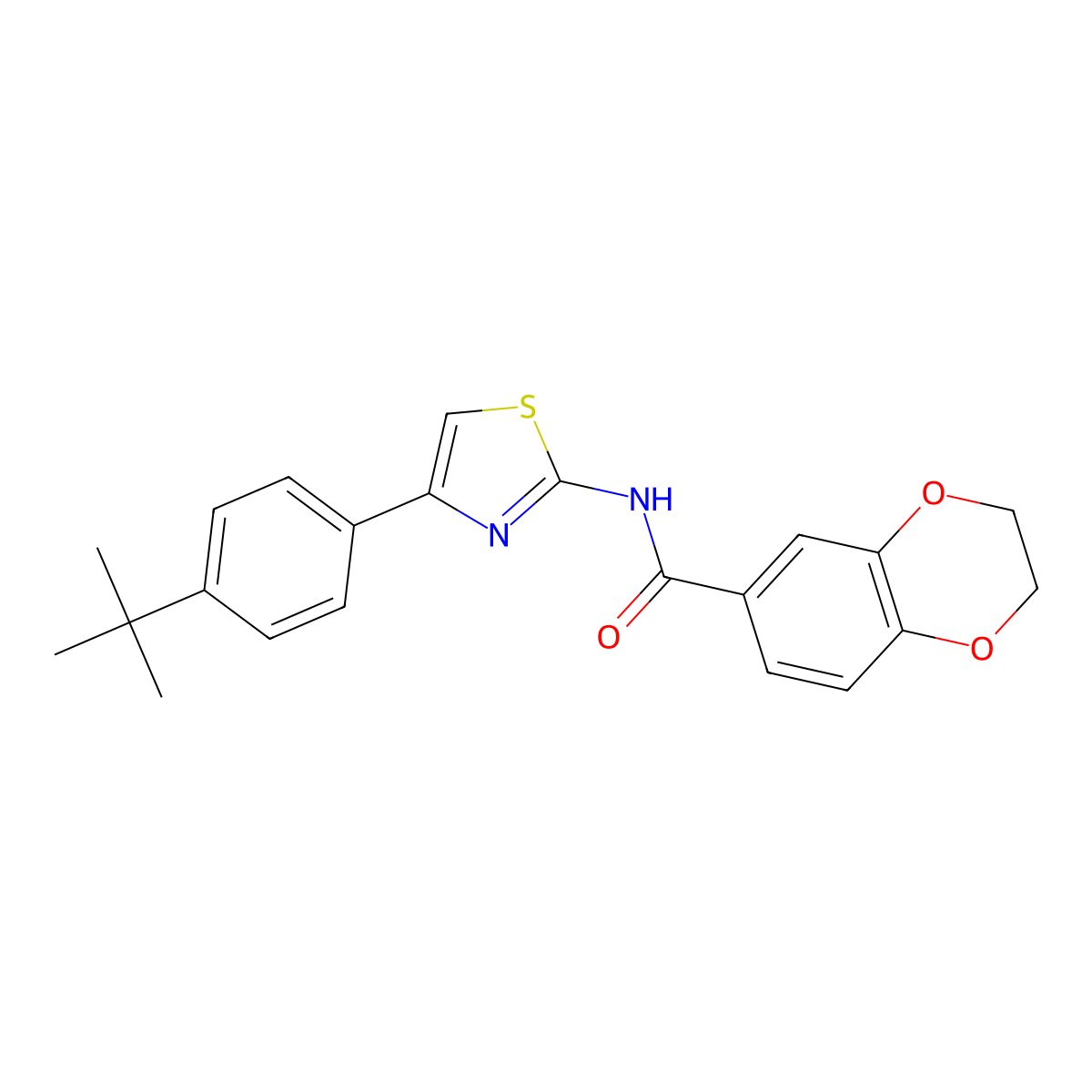 N-[4-(4-tert-butylphenyl)-1,3-thiazol-2-yl]-2,3-dihydro-1,4-benzodioxine-6-carboxamide molecular structure, CAS 477550-94-0