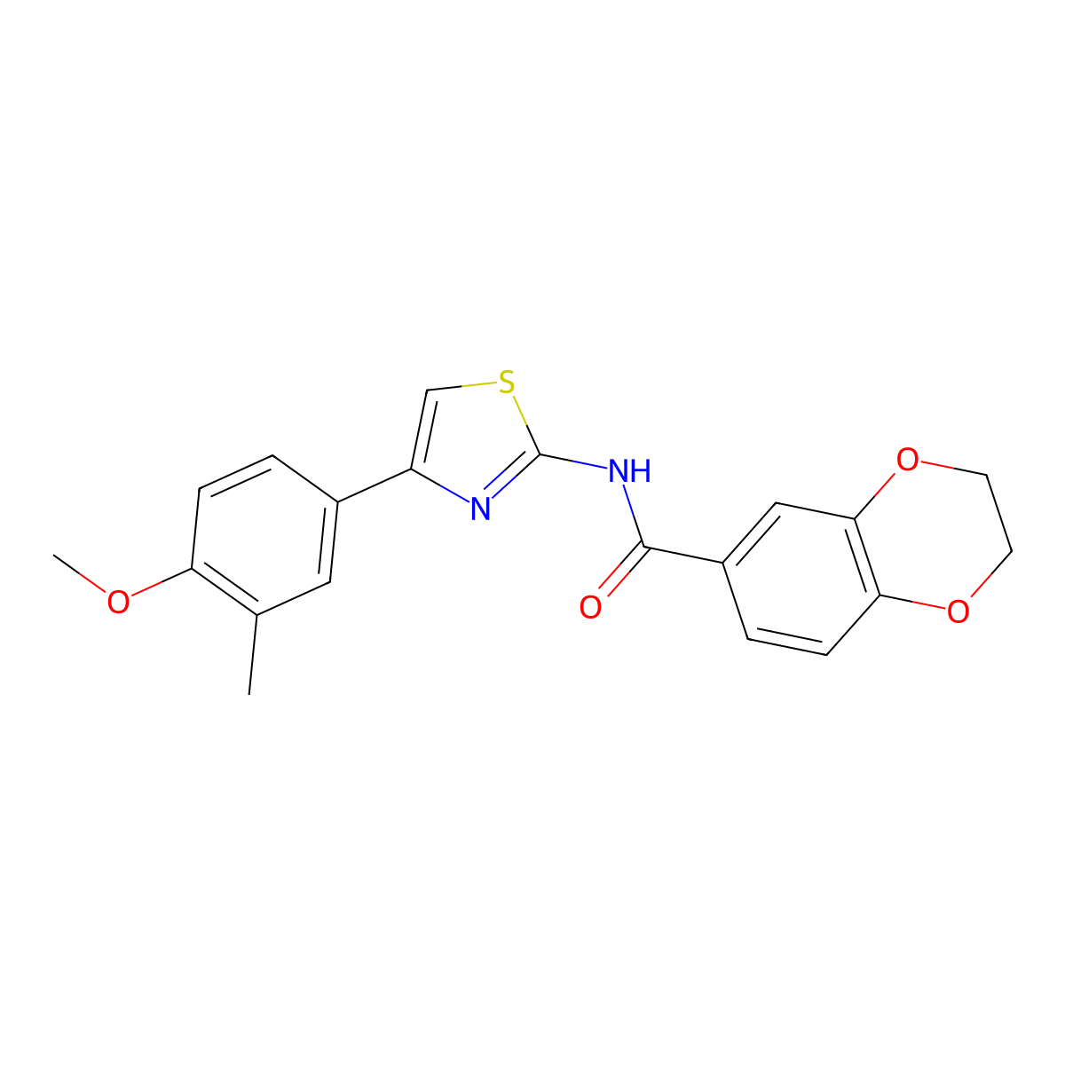 N-[4-(4-methoxy-3-methylphenyl)-1,3-thiazol-2-yl]-2,3-dihydro-1,4-benzodioxine-6-carboxamide molecular structure, CAS 477551-02-3