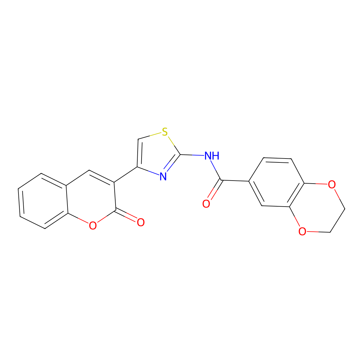 N-(4-(2-oxo-2H-chromen-3-yl)thiazol-2-yl)-2,3-dihydrobenzo[b][1,4]dioxine-6-carboxamide molecular structure, CAS 477551-25-0