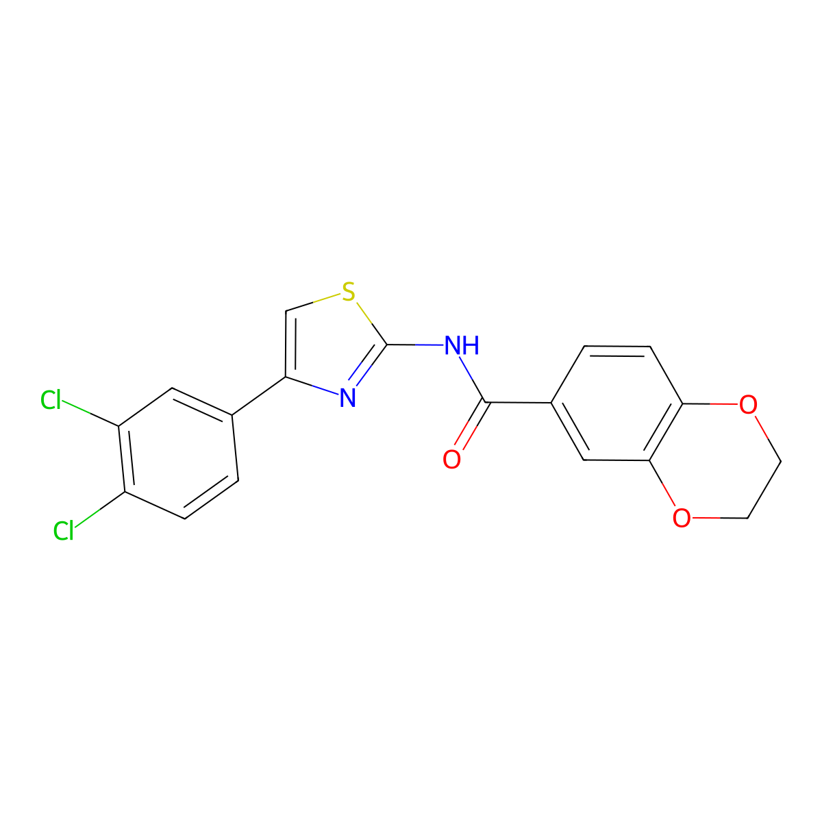 N-[4-(3,4-dichlorophenyl)-1,3-thiazol-2-yl]-2,3-dihydro-1,4-benzodioxine-6-carboxamide molecular structure, CAS 477551-33-0