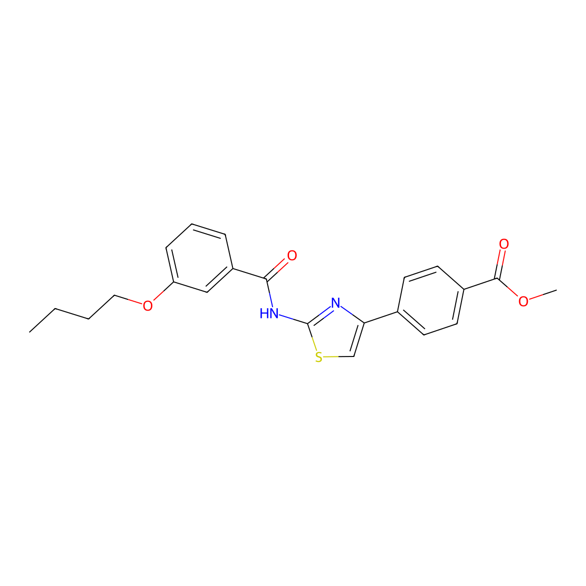 Methyl 4-(2-(3-butoxybenzamido)thiazol-4-yl)benzoate molecular structure, CAS 477551-58-9