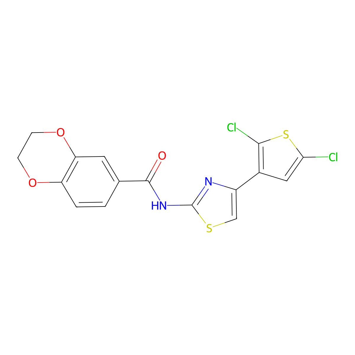 N-[4-(2,5-dichlorothiophen-3-yl)-1,3-thiazol-2-yl]-2,3-dihydro-1,4-benzodioxine-6-carboxamide molecular structure, CAS 477551-61-4