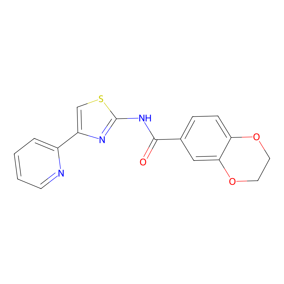 N-(4-(pyridin-2-yl)thiazol-2-yl)-2,3-dihydrobenzo[b][1,4]dioxine-6-carboxamide molecular structure, CAS 477551-65-8