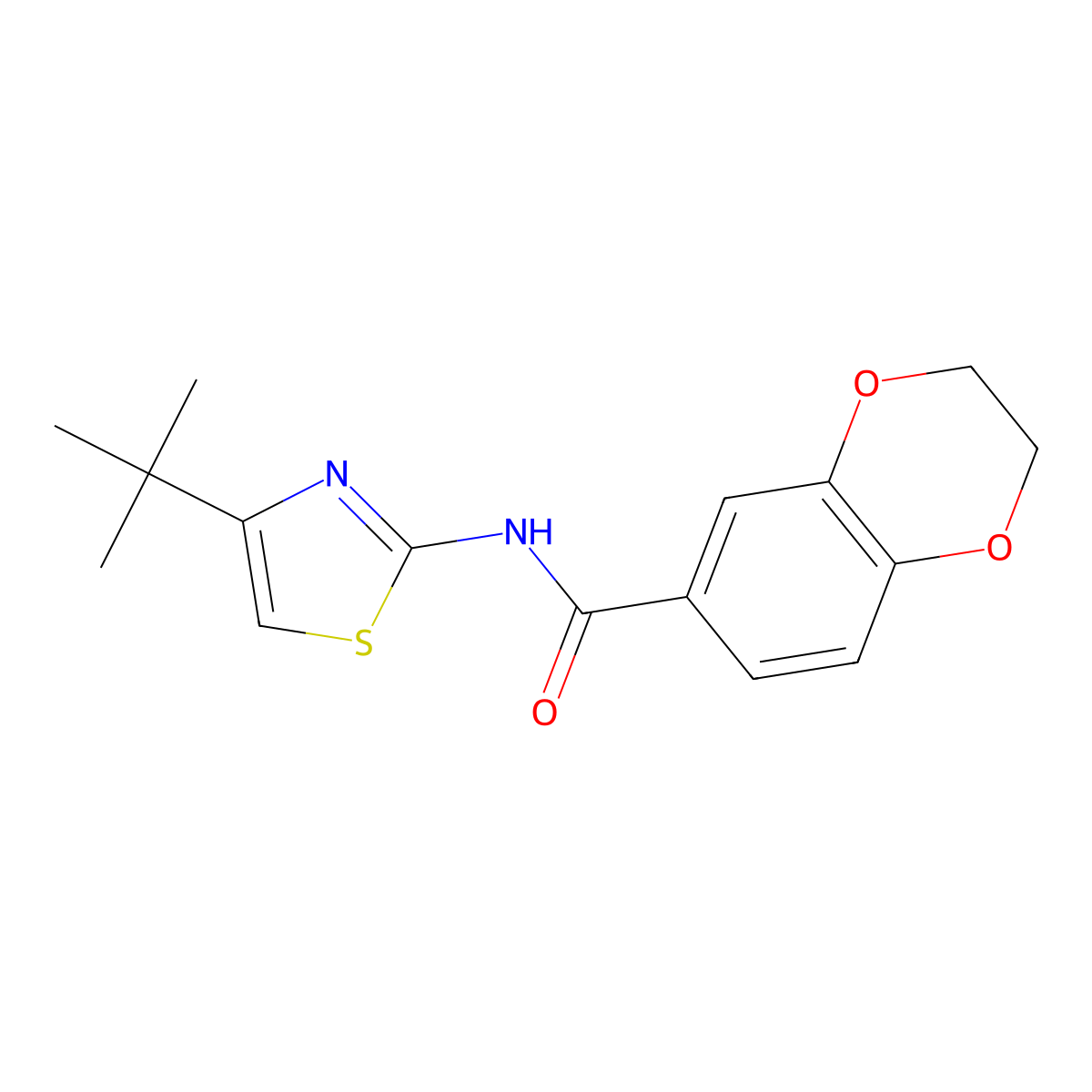 N-(4-tert-butyl-1,3-thiazol-2-yl)-2,3-dihydro-1,4-benzodioxine-6-carboxamide molecular structure, CAS 477551-69-2