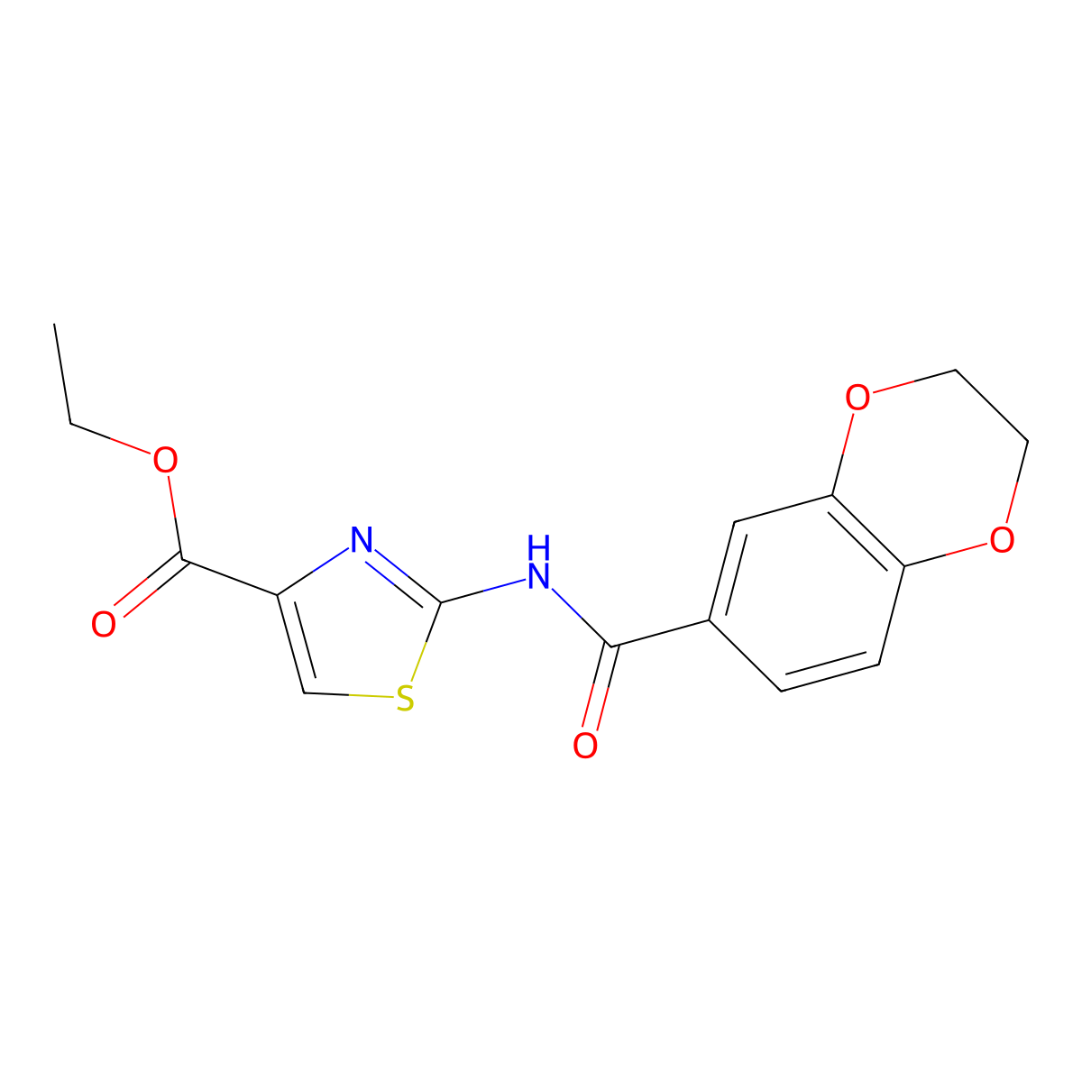 Ethyl 2-(2,3-dihydrobenzo[b][1,4]dioxine-6-carboxamido)thiazole-4-carboxylate molecular structure, CAS 477551-73-8