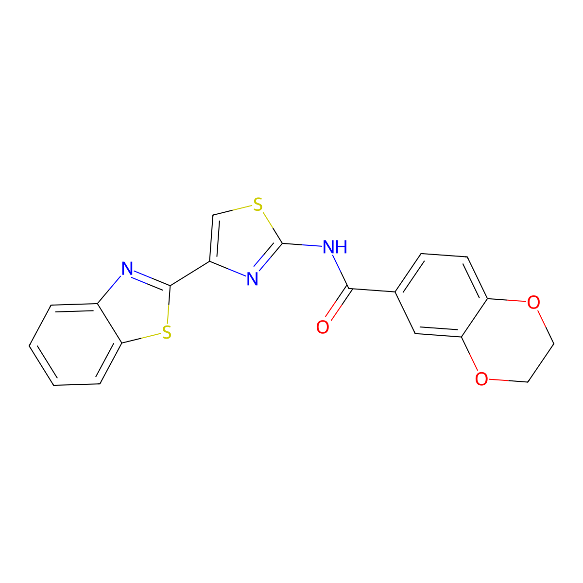 N-[4-(1,3-benzothiazol-2-yl)-1,3-thiazol-2-yl]-2,3-dihydro-1,4-benzodioxine-6-carboxamide molecular structure, CAS 477552-97-9
