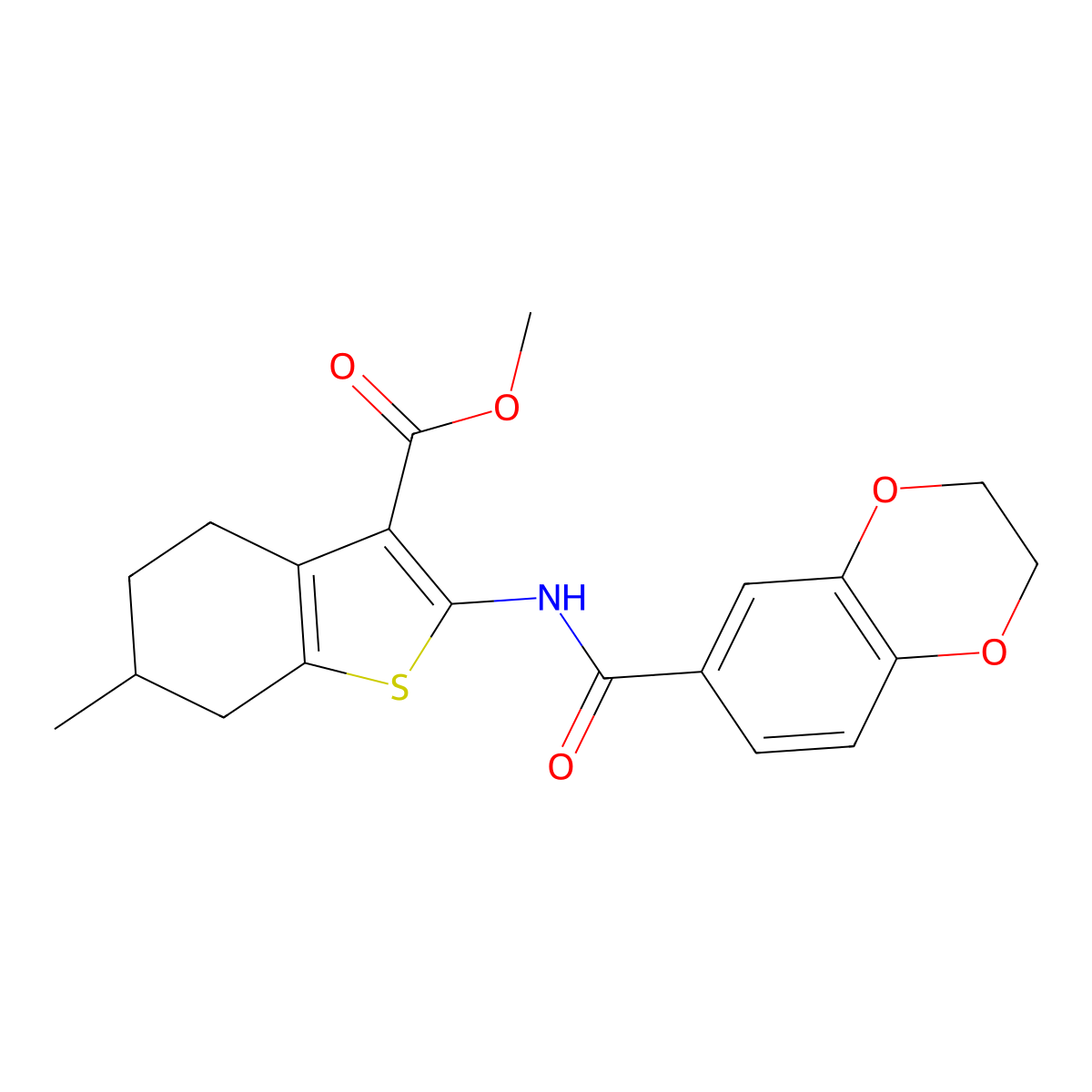 Methyl 2-(2,3-dihydrobenzo[b][1,4]dioxine-6-carboxamido)-6-methyl-4,5,6,7-tetrahydrobenzo[b]thiophene-3-carboxylate molecular structure, CAS 477553-18-7