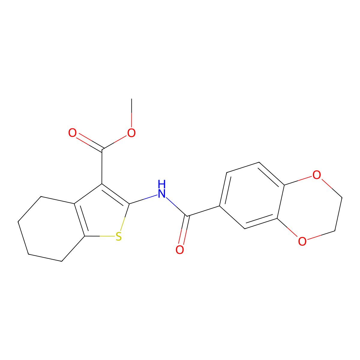 Methyl 2-(2,3-dihydrobenzo[b][1,4]dioxine-6-carboxamido)-4,5,6,7-tetrahydrobenzo[b]thiophene-3-carboxylate molecular structure, CAS 477553-19-8