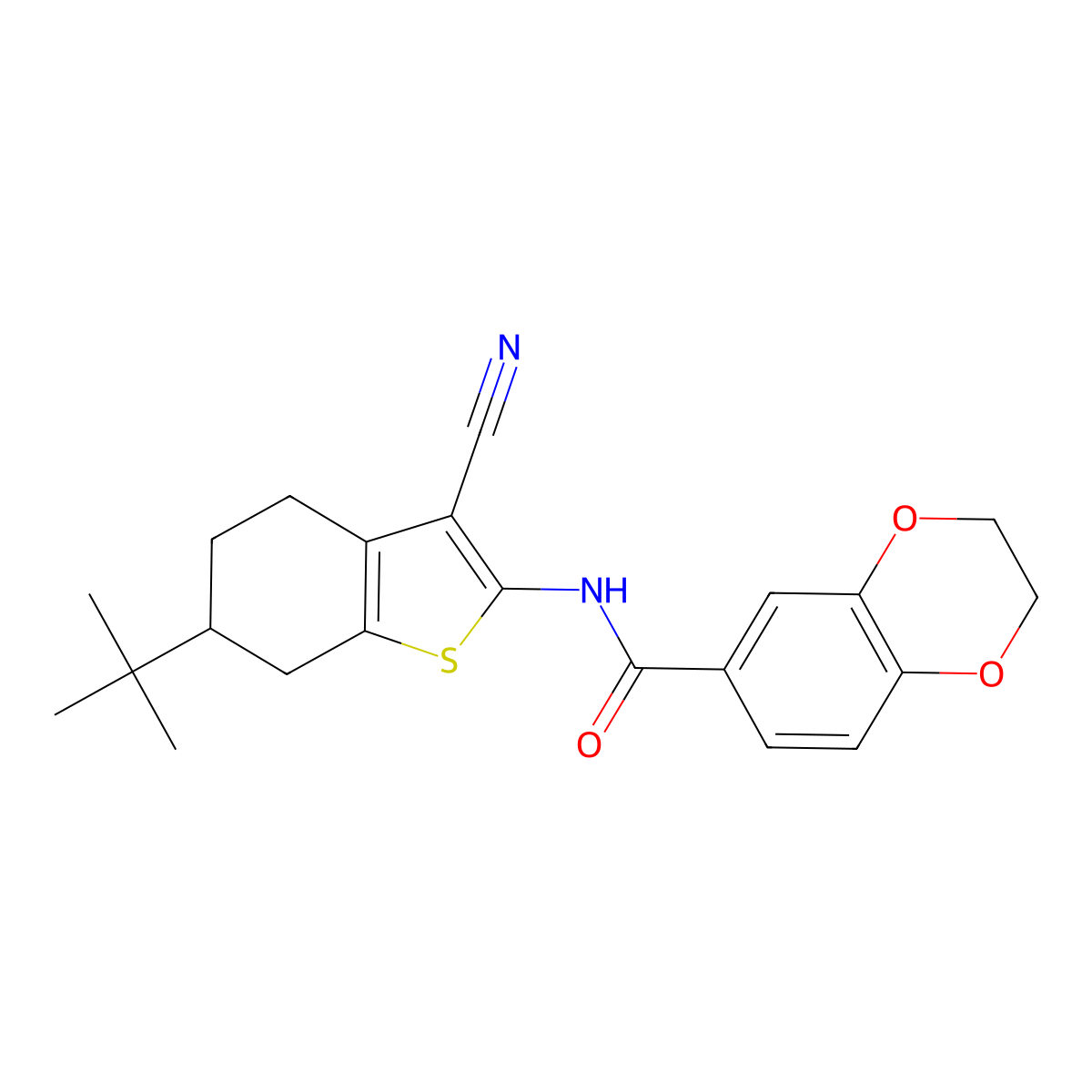 N-(6-tert-butyl-3-cyano-4,5,6,7-tetrahydro-1-benzothiophen-2-yl)-2,3-dihydro-1,4-benzodioxine-6-carboxamide molecular structure, CAS 477553-22-3