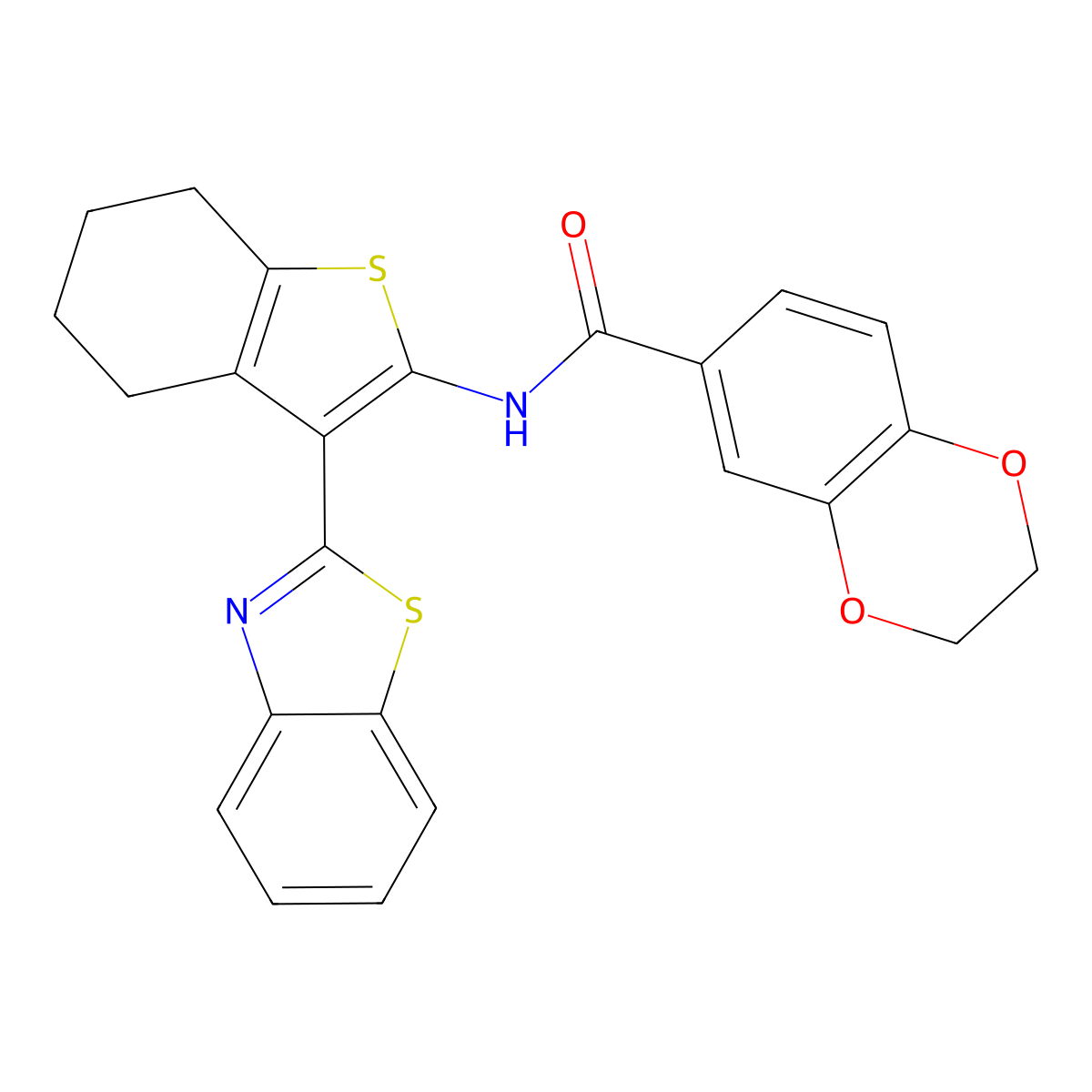 N-[3-(1,3-benzothiazol-2-yl)-4,5,6,7-tetrahydro-1-benzothiophen-2-yl]-2,3-dihydro-1,4-benzodioxine-6-carboxamide molecular structure, CAS 477553-26-7