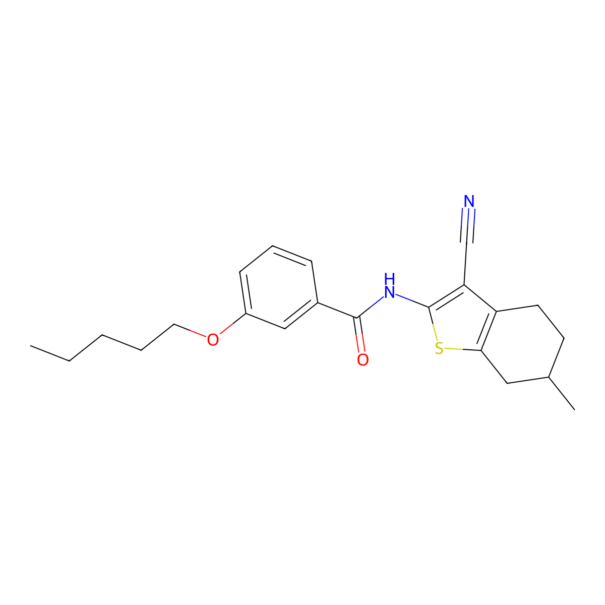 N-(3-cyano-6-methyl-4,5,6,7-tetrahydrobenzo[b]thiophen-2-yl)-3-(pentyloxy)benzamide molecular structure, CAS 477553-49-4