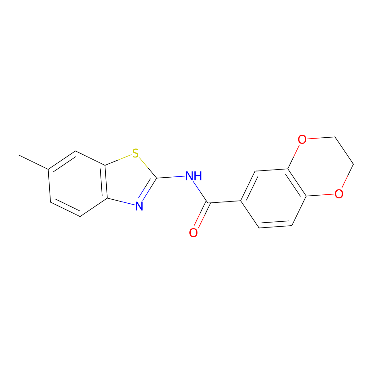 N-(6-methyl-1,3-benzothiazol-2-yl)-2,3-dihydro-1,4-benzodioxine-6-carboxamide molecular structure, CAS 477553-65-4