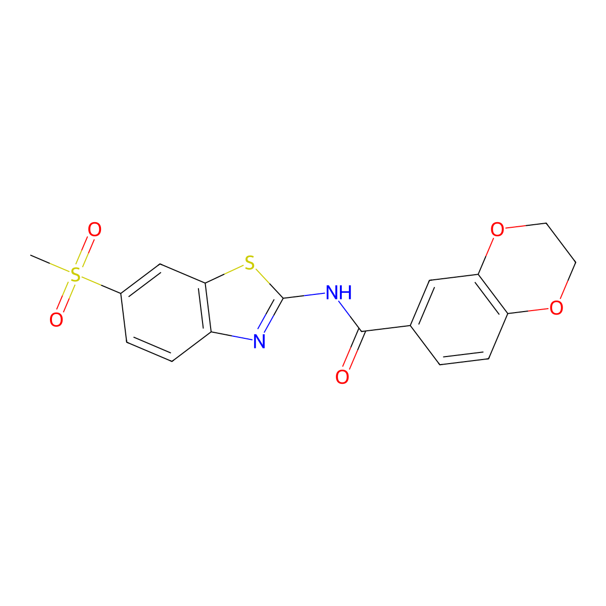 N-(6-(methylsulfonyl)benzo[d]thiazol-2-yl)-2,3-dihydrobenzo[b][1,4]dioxine-6-carboxamide molecular structure, CAS 477553-67-6