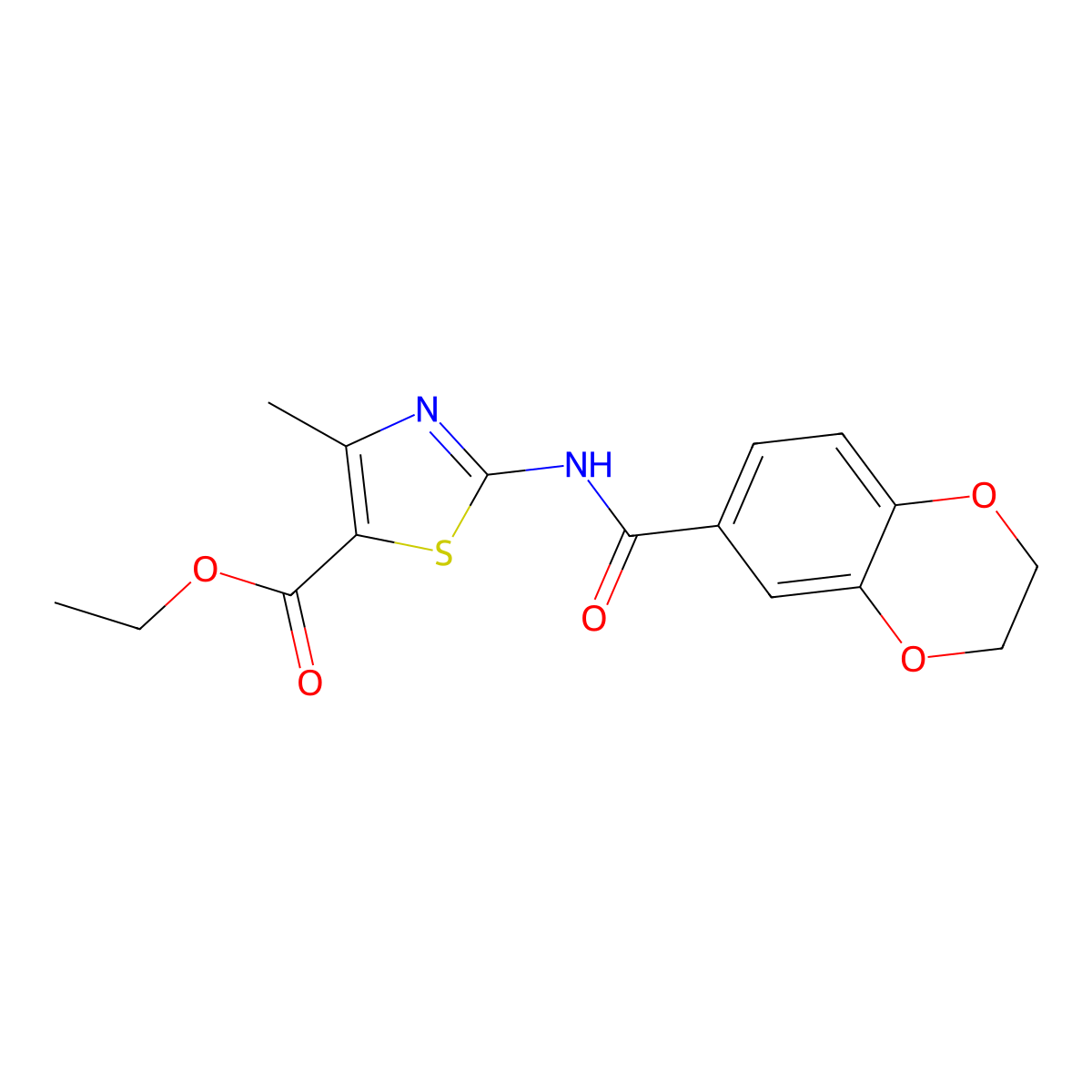 Ethyl 2-(2,3-dihydrobenzo[b][1,4]dioxine-6-carboxamido)-4-methylthiazole-5-carboxylate molecular structure, CAS 477554-64-6