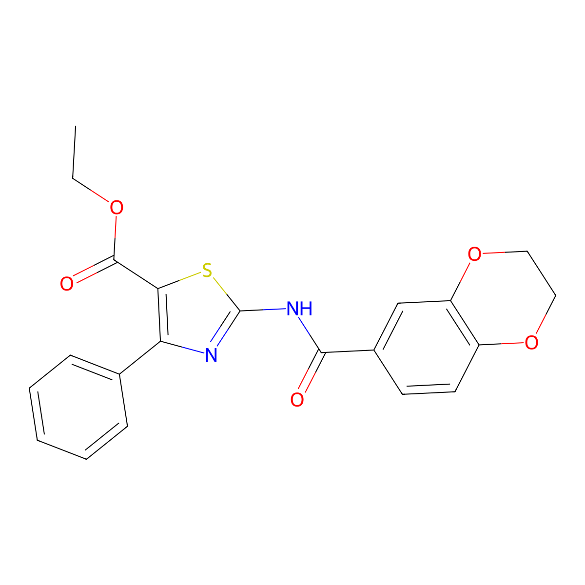 Ethyl 2-(2,3-dihydrobenzo[b][1,4]dioxine-6-carboxamido)-4-phenylthiazole-5-carboxylate molecular structure, CAS 477554-69-1